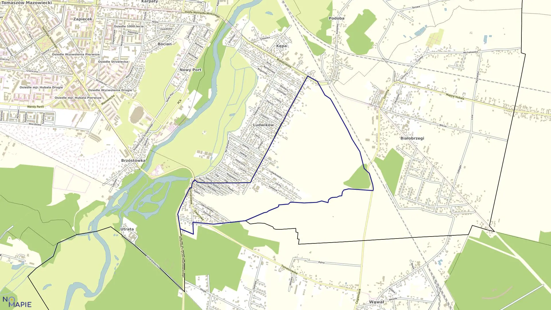 Mapa obrębu 20 w mieście Tomaszów Mazowiecki